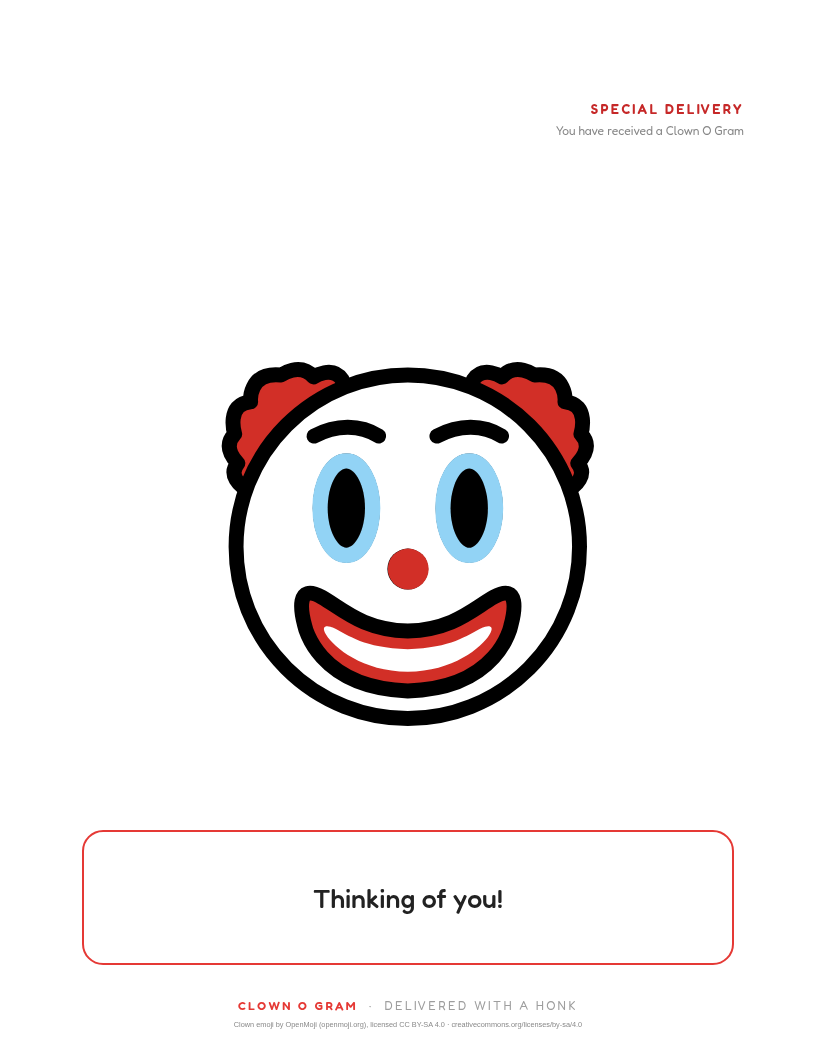 Classic Clown O Gram: a full-page clown emoji