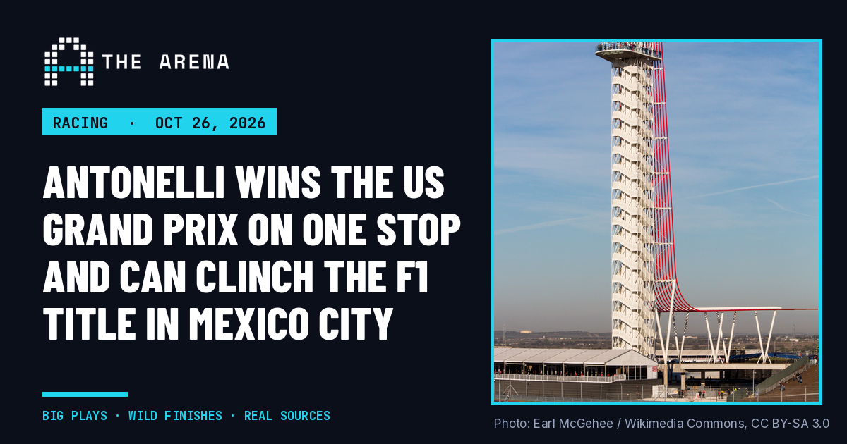 The red-and-white observation tower at Circuit of the Americas in Austin, Texas, on race day