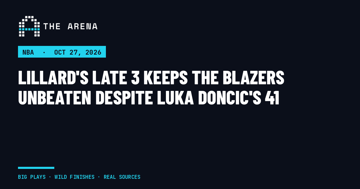 The Arena share card for the Trail Blazers' 136-129 win over the Lakers