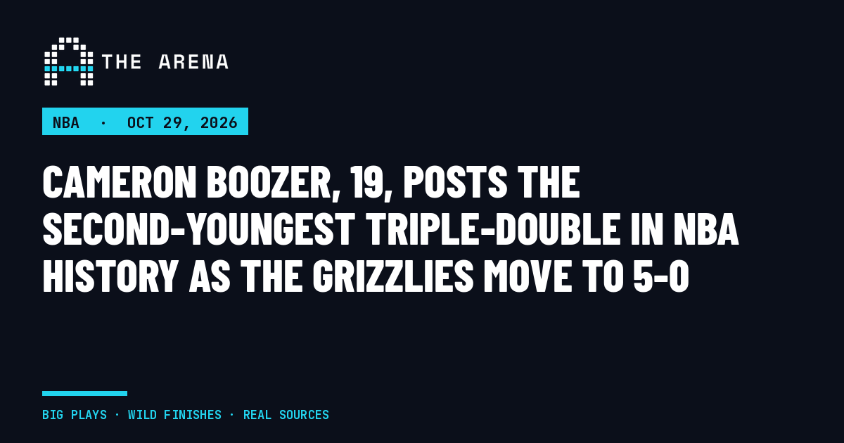 The Arena share card for Cameron Boozer's triple-double in the Grizzlies' win over the Trail Blazers