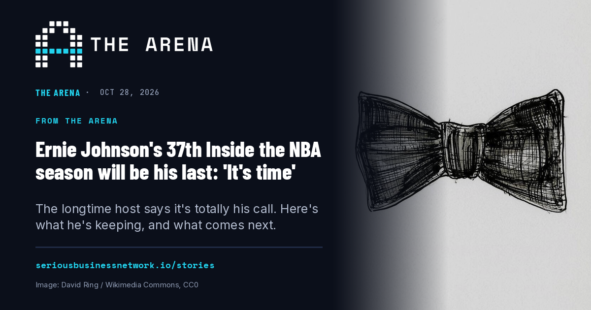 The Arena share card with a hand-drawn black bow tie