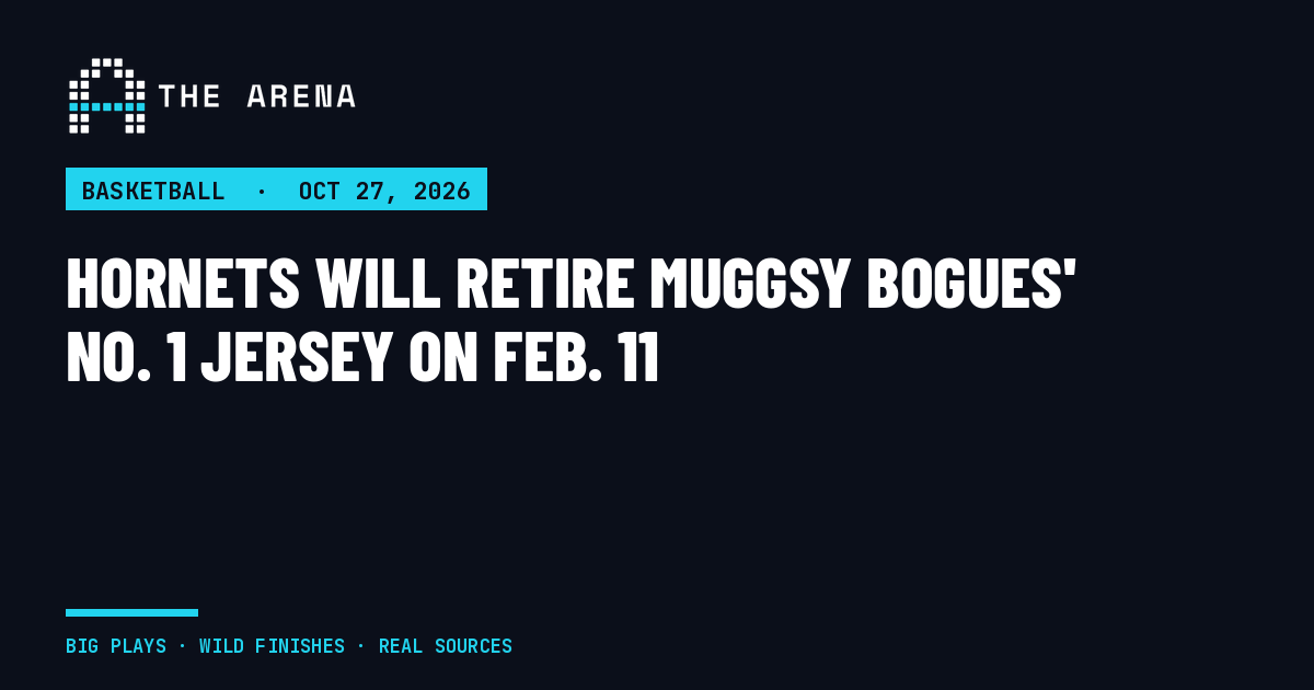 The Arena share card for the Hornets retiring Muggsy Bogues' No. 1 jersey