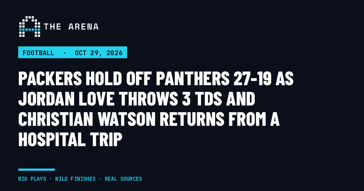 The Arena text card for the Packers' 27-19 win over the Panthers