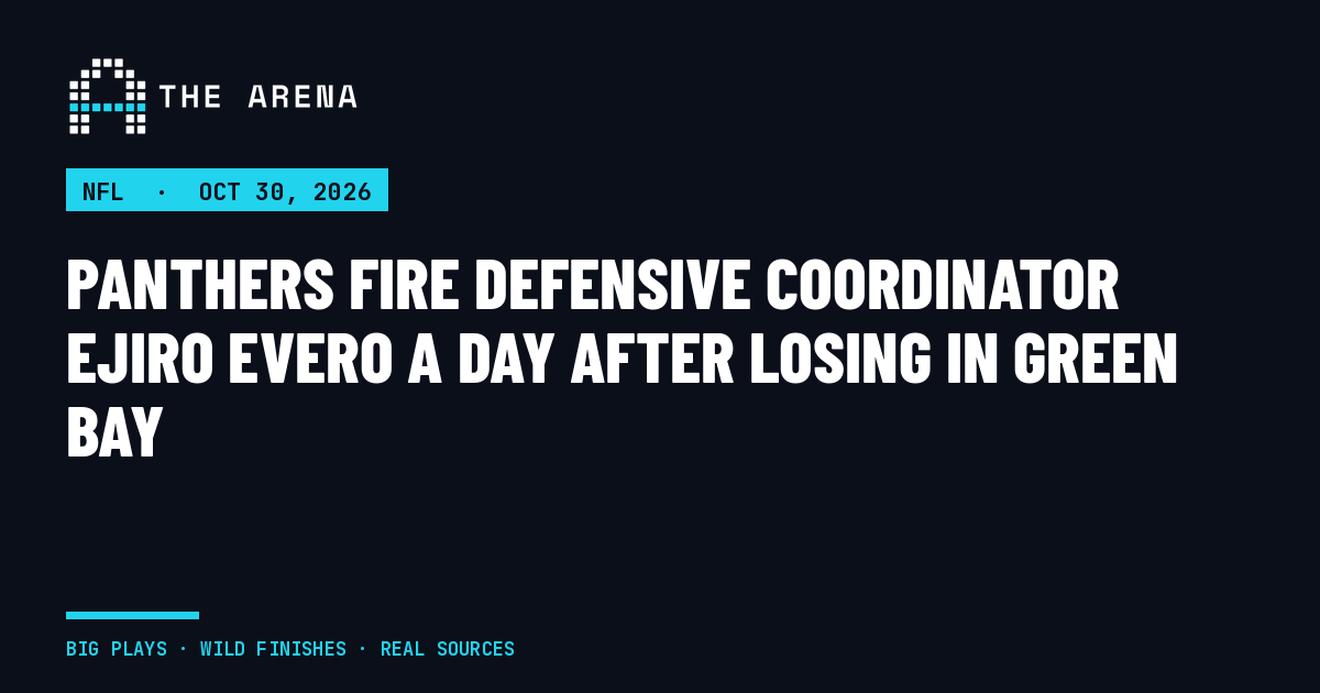 The Arena share card for the Carolina Panthers firing defensive coordinator Ejiro Evero