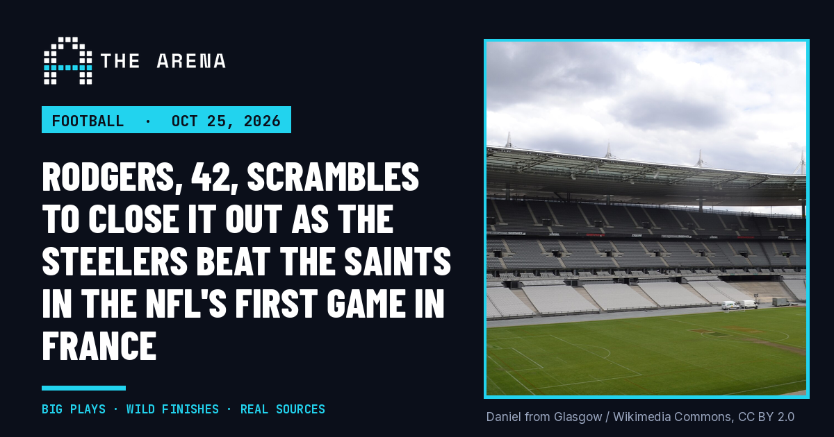 The empty seating bowl and grass field inside Stade de France, outside Paris
