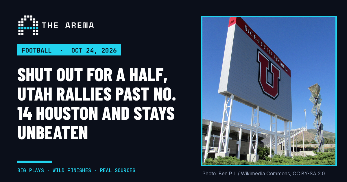 The Rice-Eccles Stadium scoreboard with the Utah block U against a blue sky
